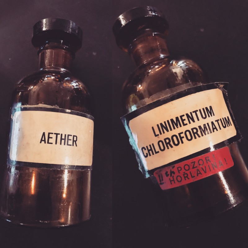Vintage Aether and Chloroform bottles